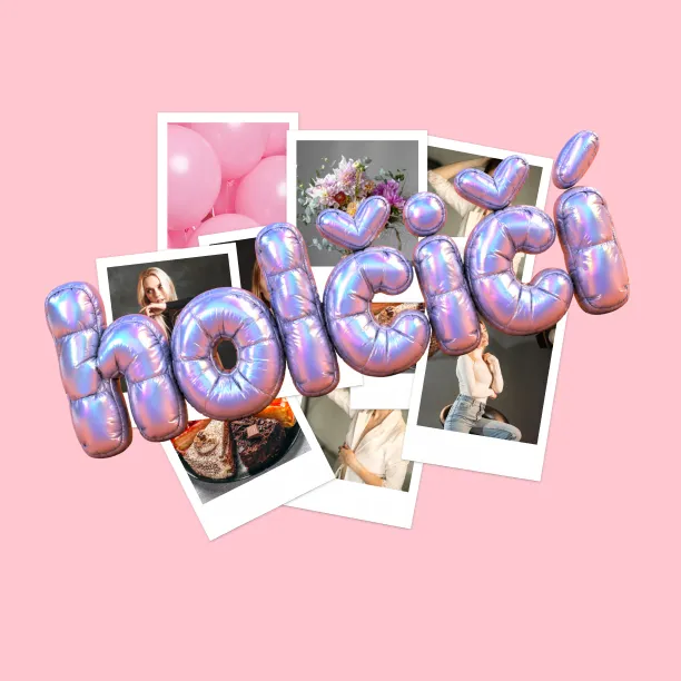 Nápis holčičí a polaroidy ze společného dne